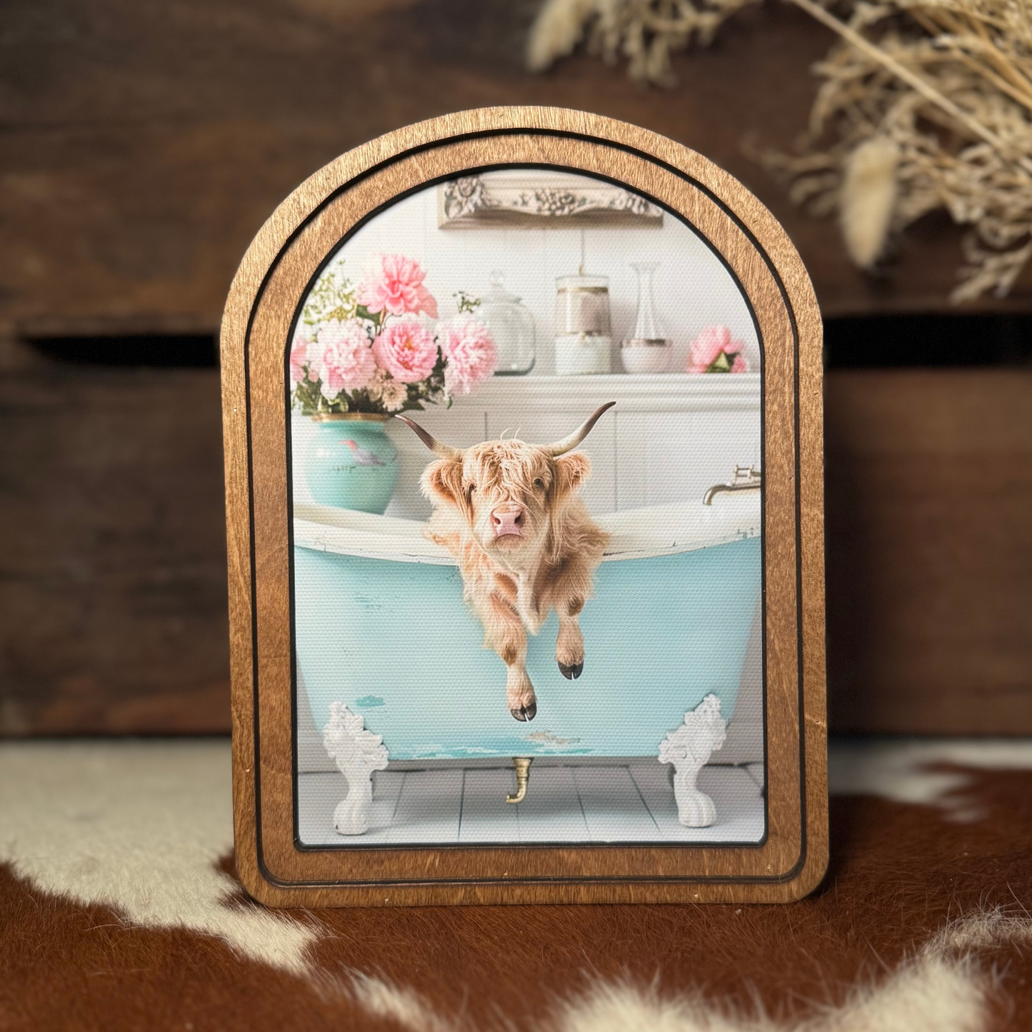 Highland In Aqua Tub Framed Art