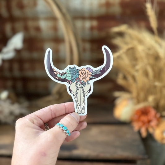 Floral Cow Skull Sticker