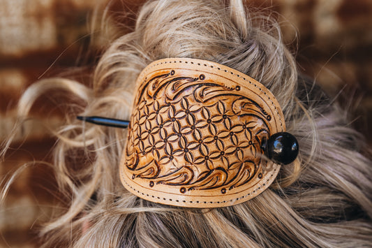 Tooled Leather Hair Piece