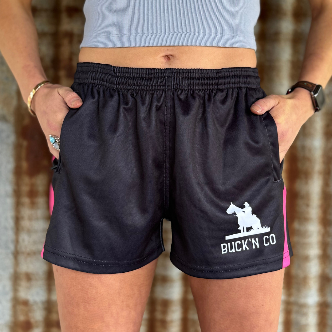 Footy Shorts - Black & Pink