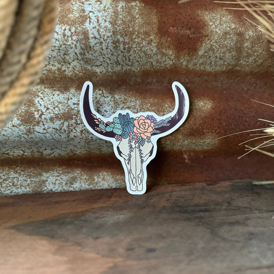 Floral Cow Skull Sticker