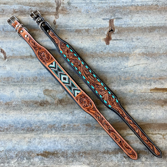 Beaded Dog Collar - Tan & Blue
