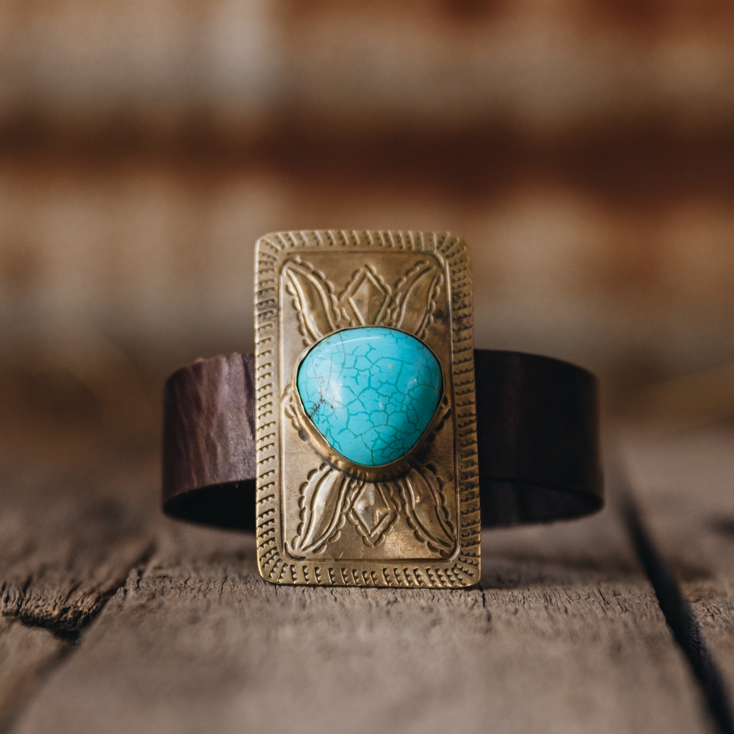 Turquoise & Leather Cuff Bracelet