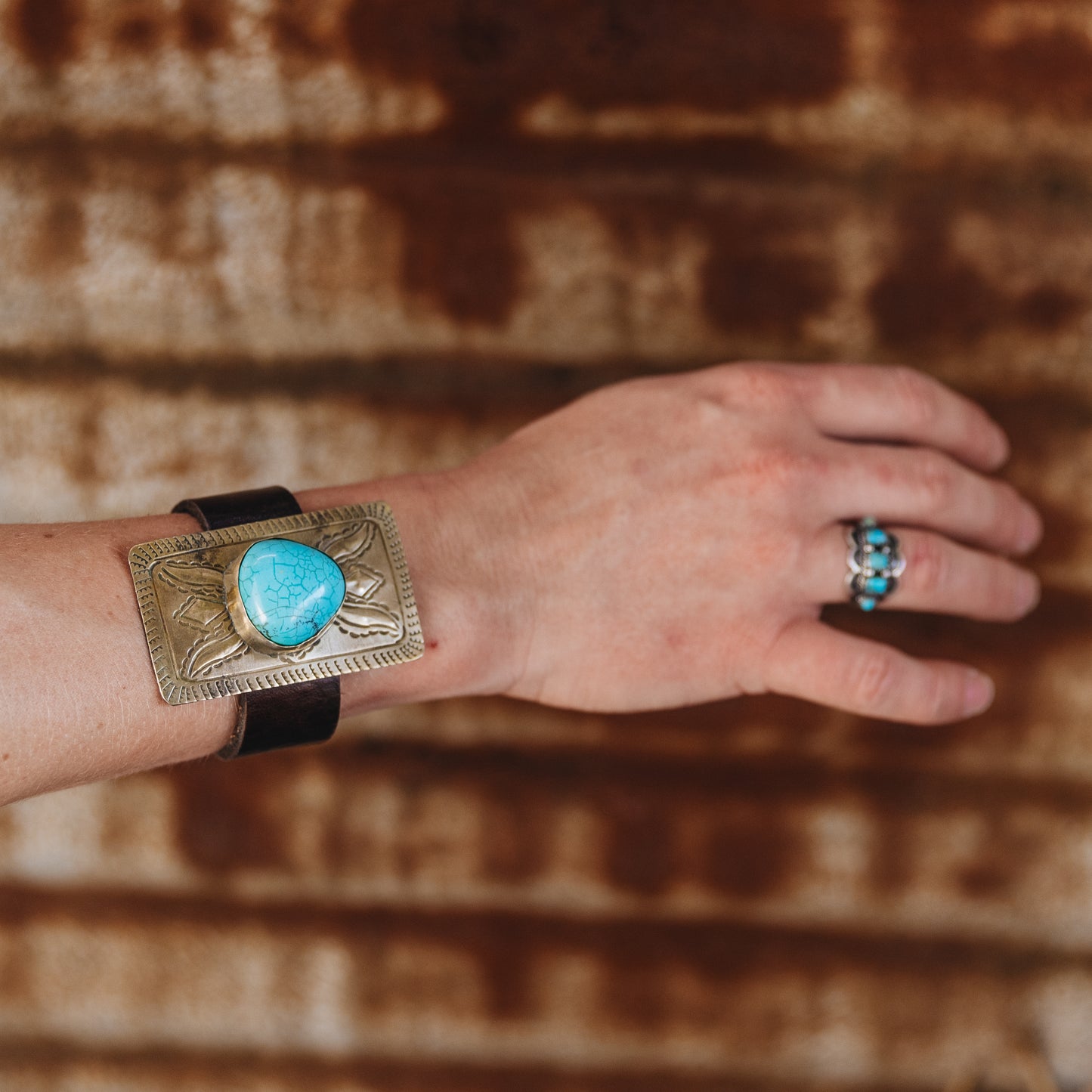 Turquoise & Leather Cuff Bracelet
