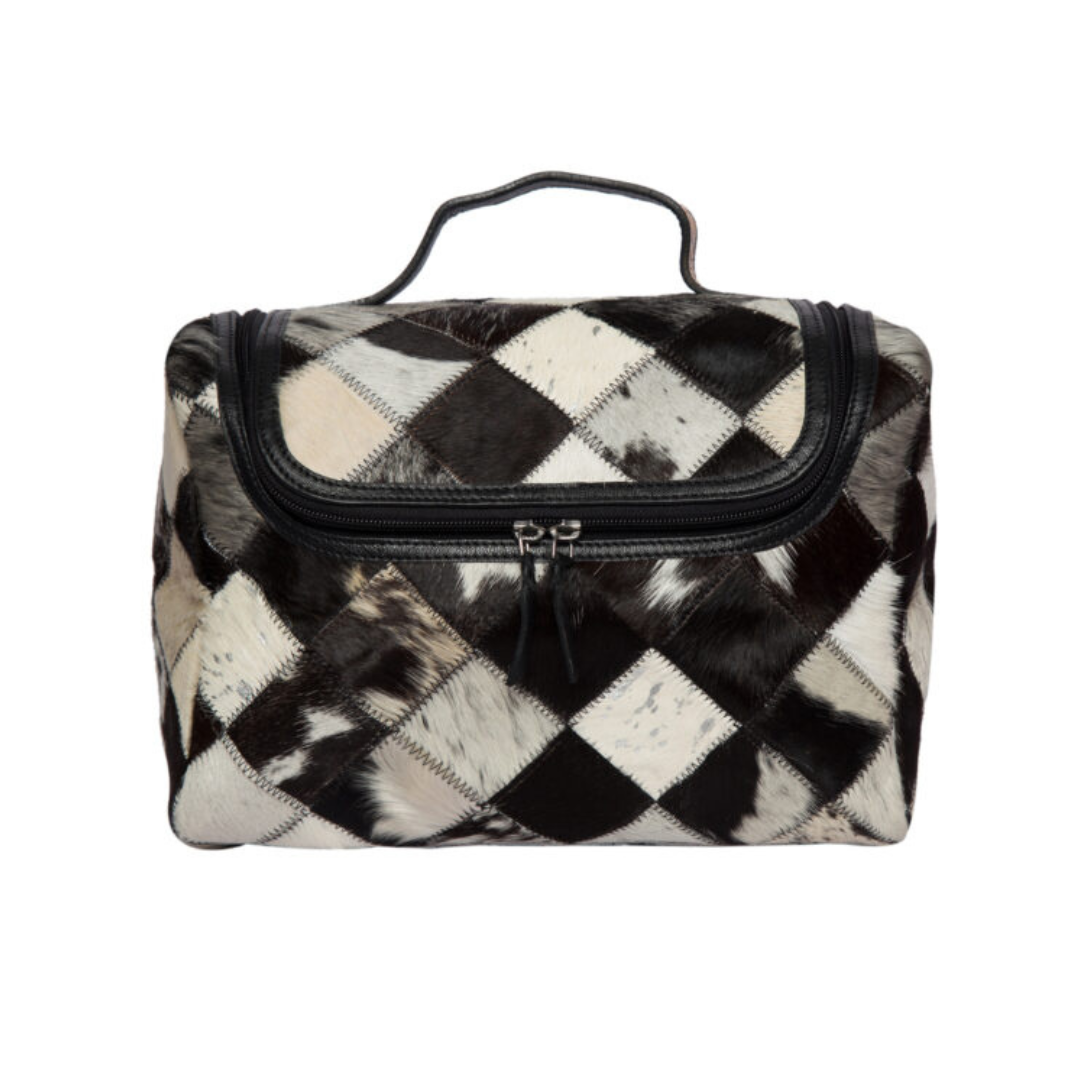 Patchwork Cowhide Toiletry Bag