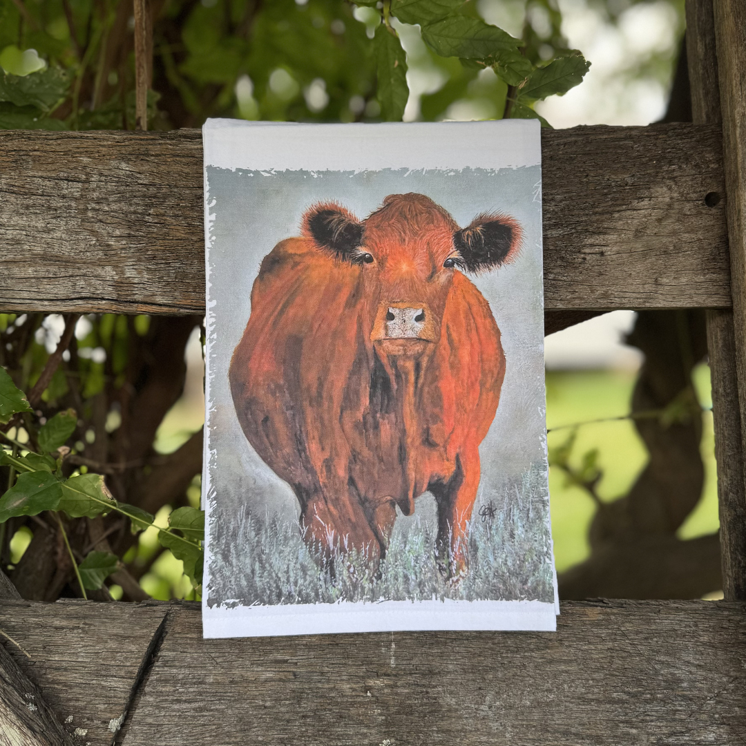 Red Angus Cow Tea Towel
