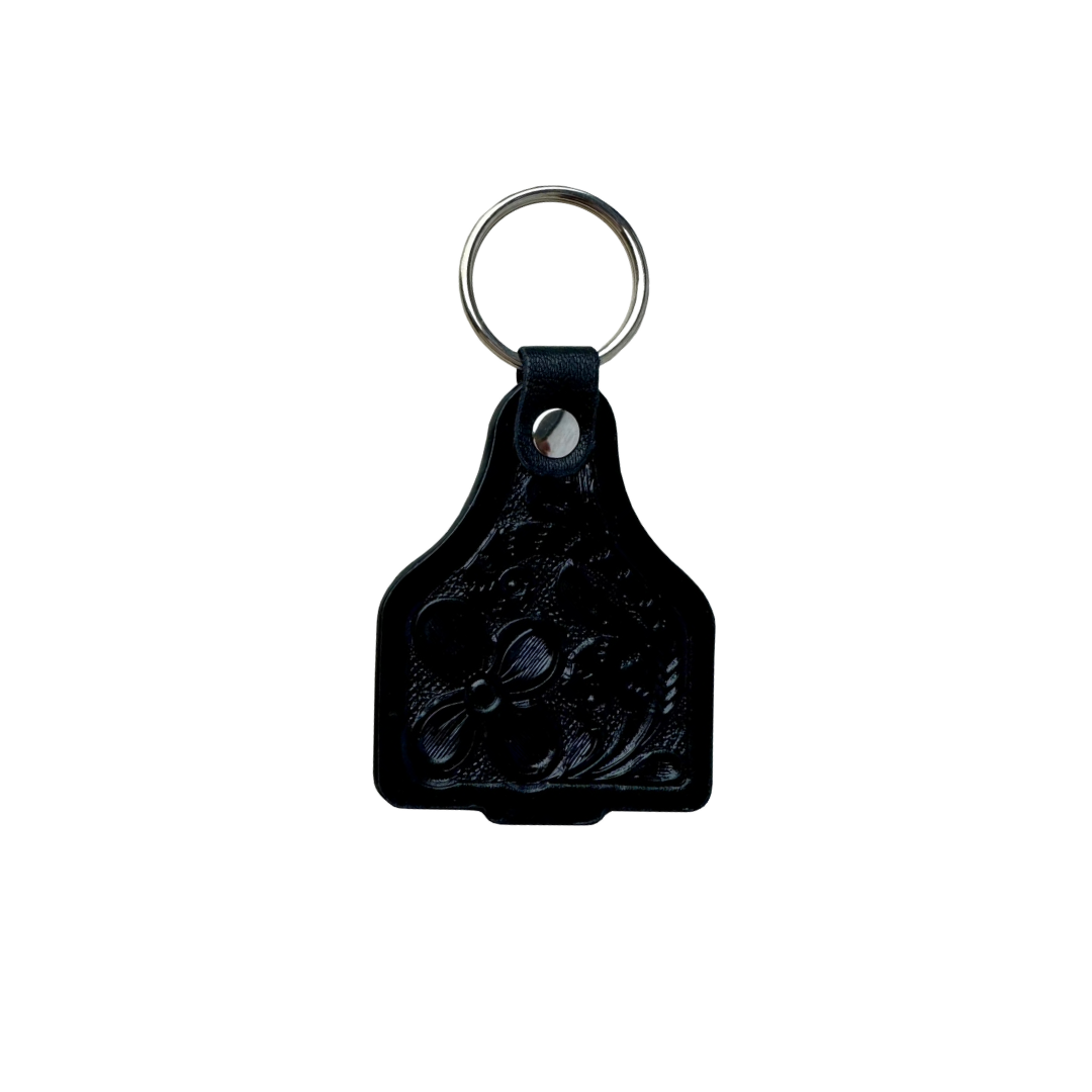 Tooled Leather Ear Tag Keyring