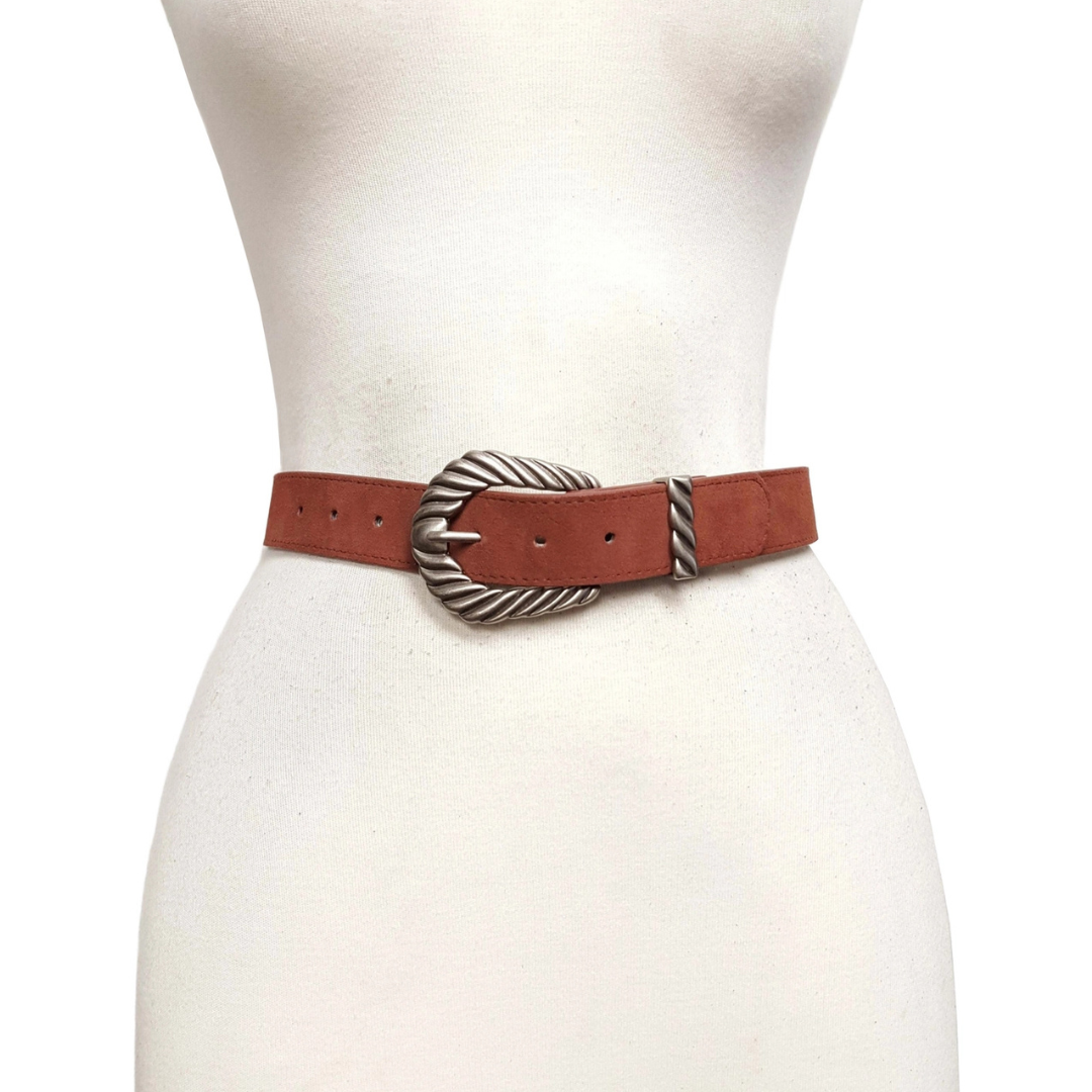 Suede Belt with Twisted Silver Buckle
