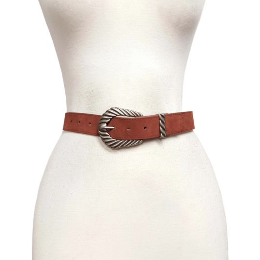 Suede Belt with Twisted Silver Buckle