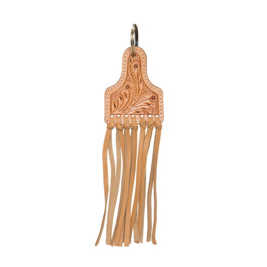 Tooled Leather Ear Tag Keyring