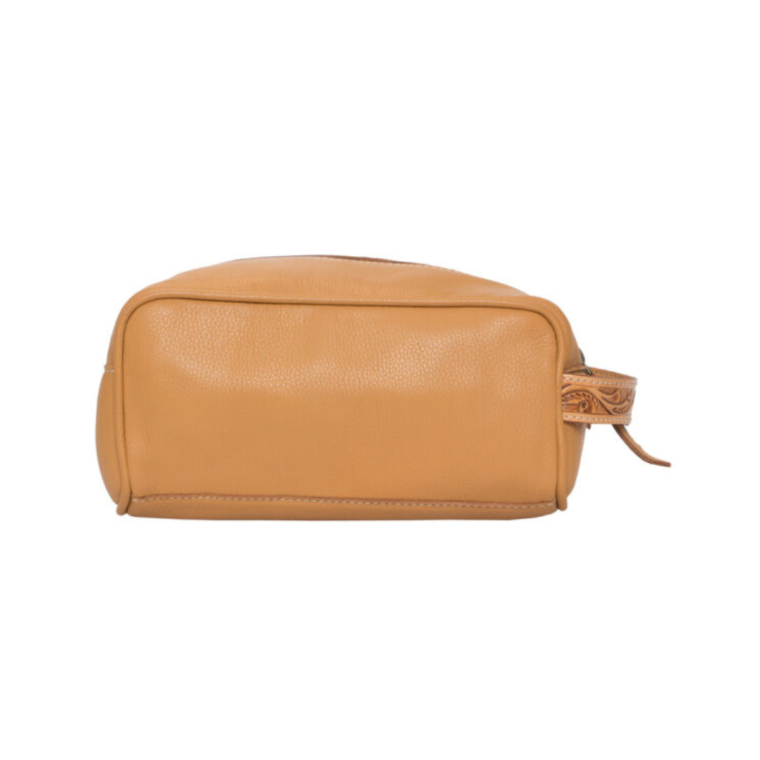 Tooled Leather and Cowhide Toiletry Bag