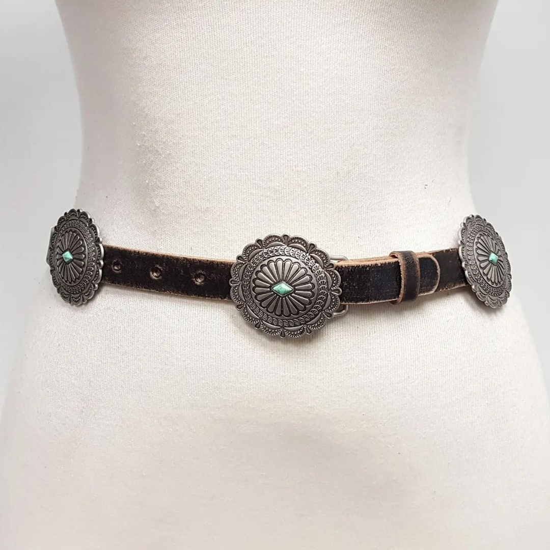 Distressed Black Round Concho Belt