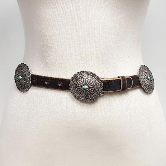 Distressed Black Round Concho Belt