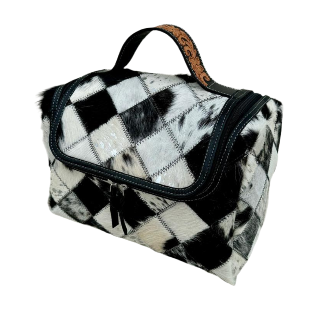 Patchwork Cowhide Toiletry Bag