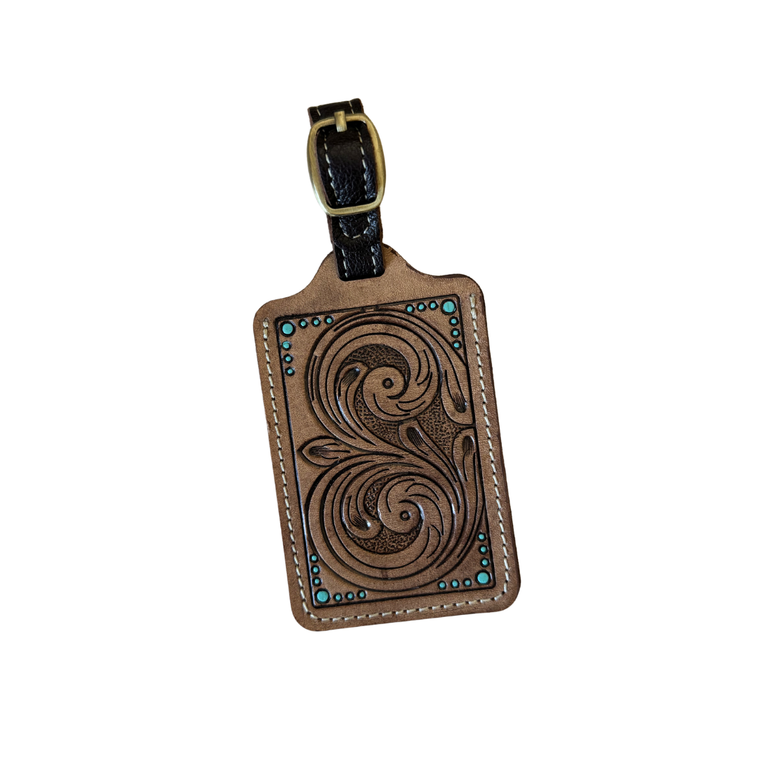 Tooled Leather Luggage Tag