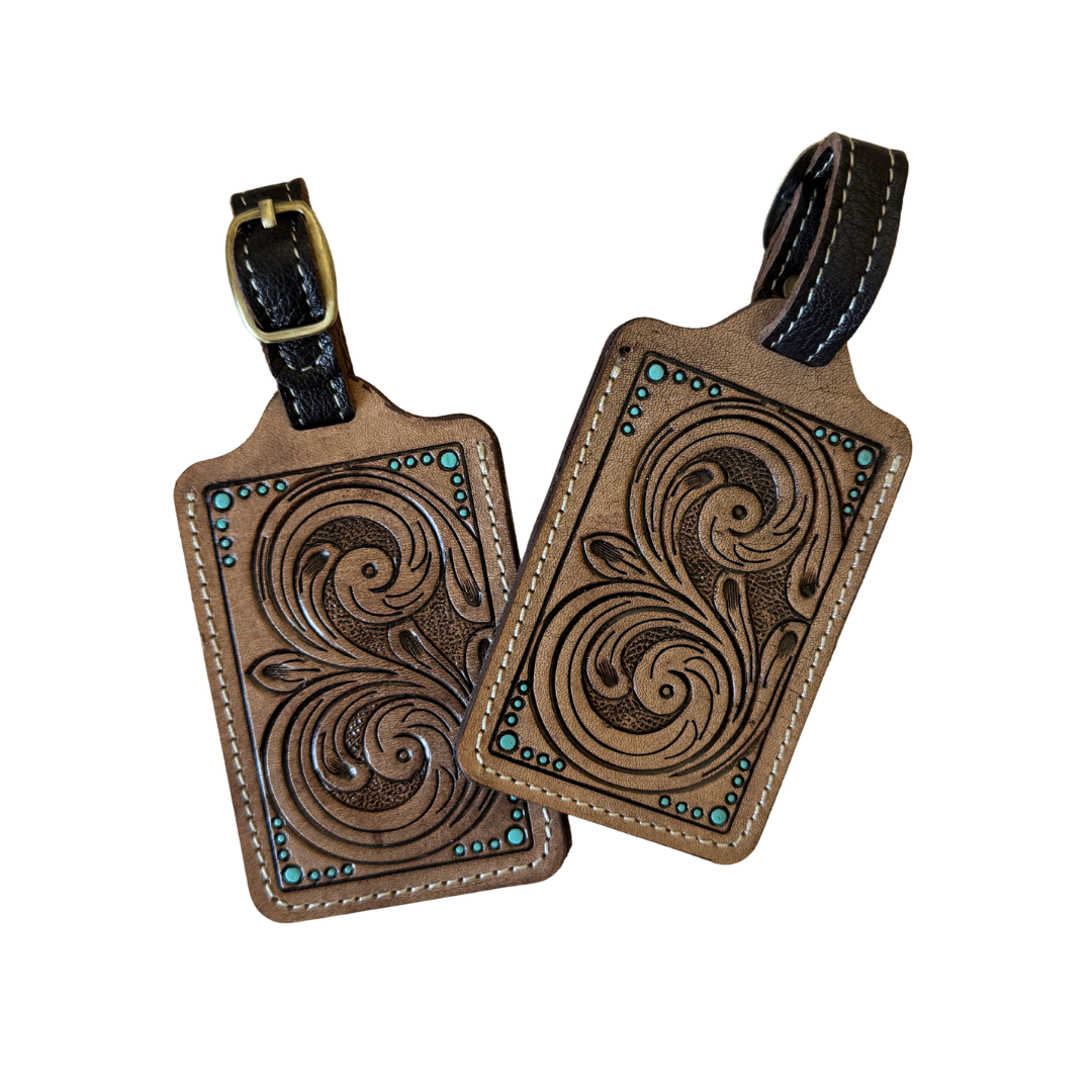 Tooled Leather Luggage Tag