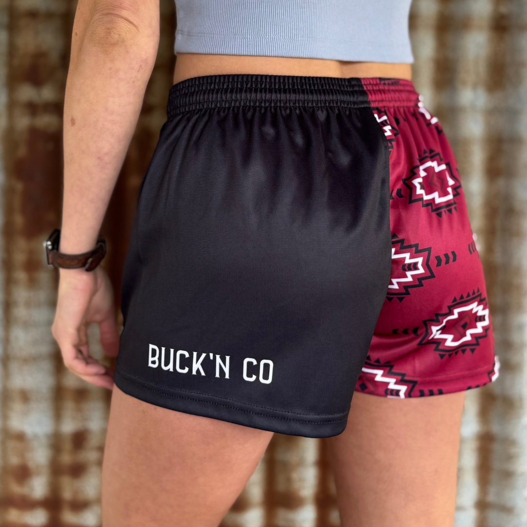 Footy Shorts - Maroon Aztec