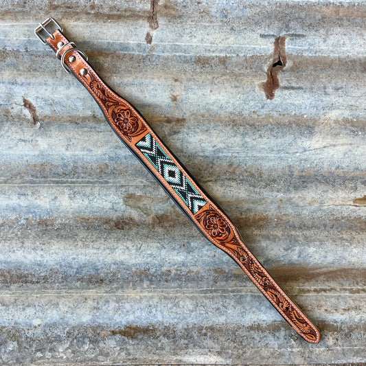 Beaded Dog Collar - Tan & Blue