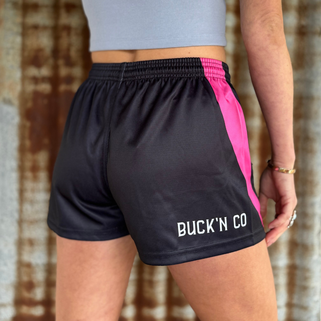 Footy Shorts - Black & Pink