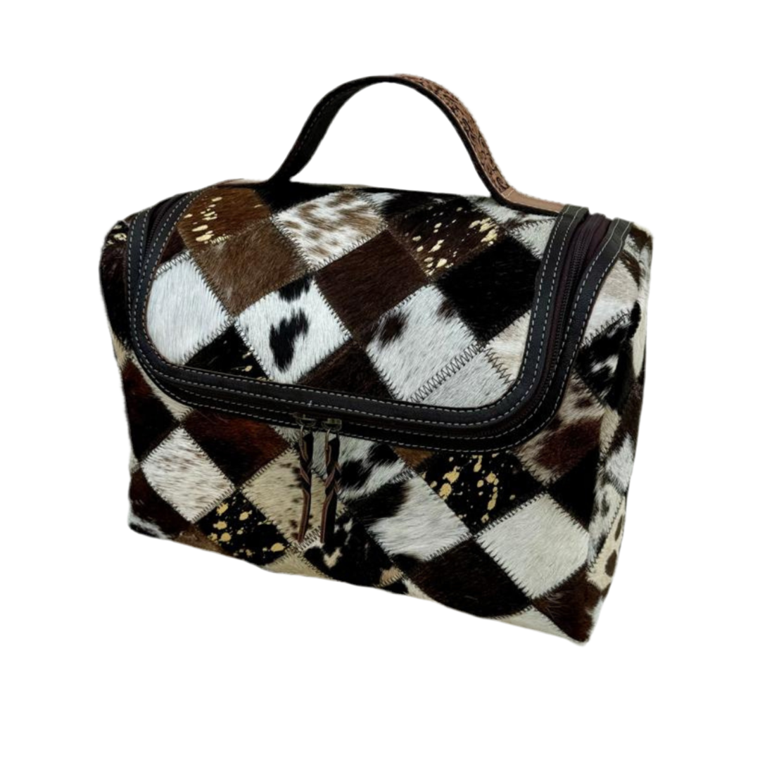 Patchwork Cowhide Toiletry Bag