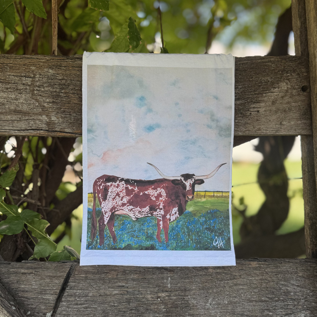 Red Longhorn Tea Towel