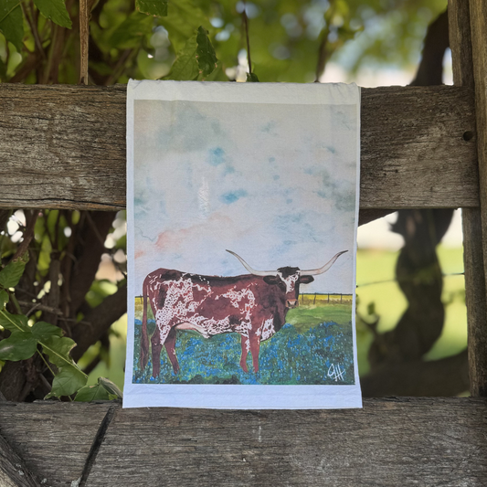Red Longhorn Tea Towel