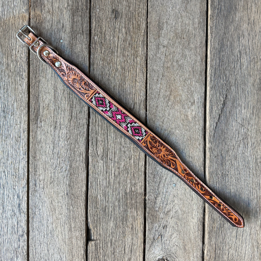 Beaded Dog Collar - Tan & Pink