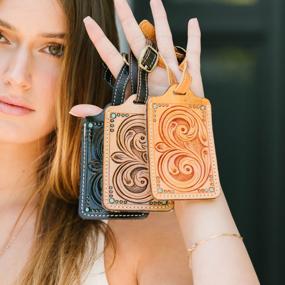 Tooled Leather Luggage Tag