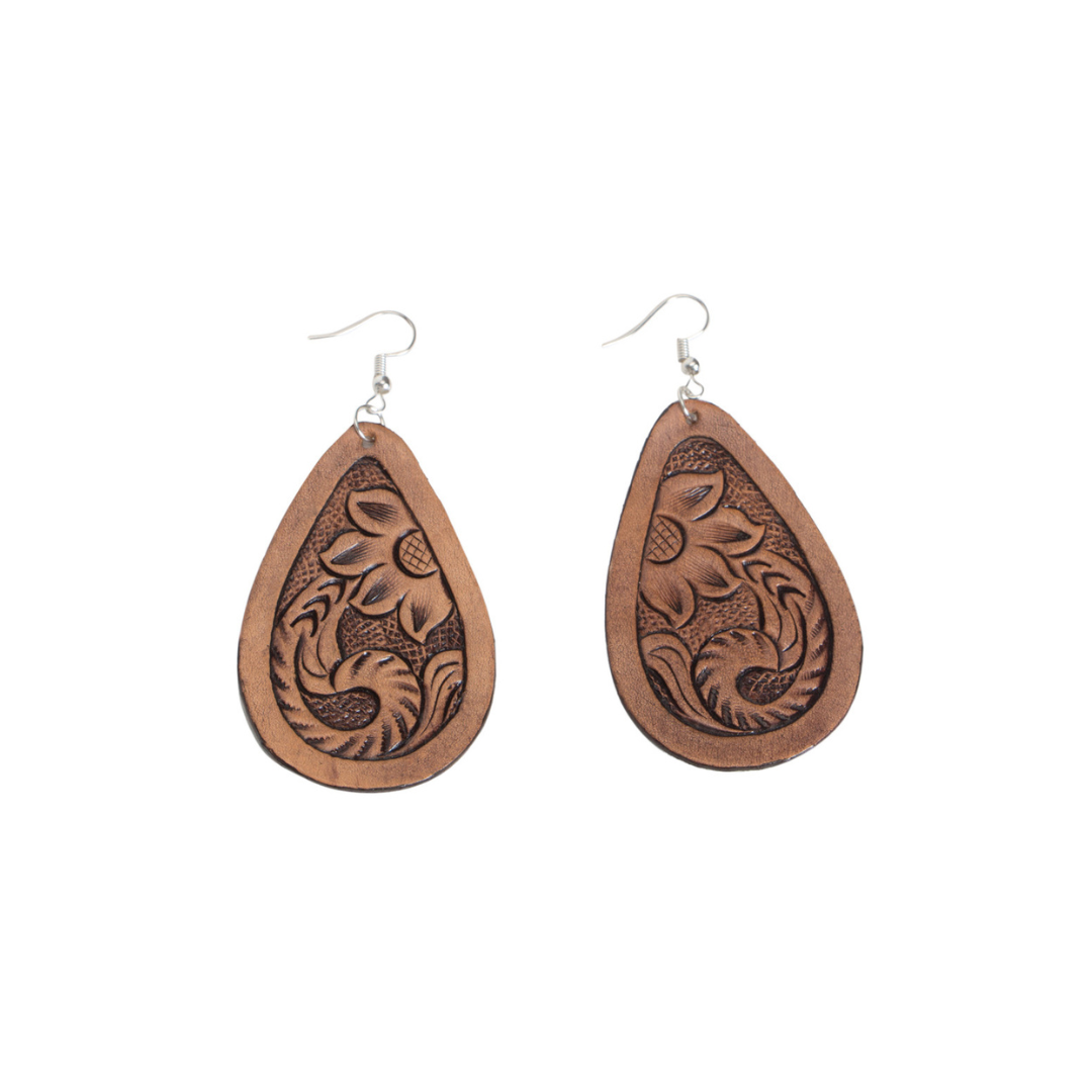 Tooled Leather Teardrop Earrings