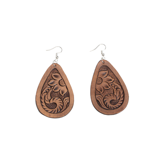 Tooled Leather Teardrop Earrings