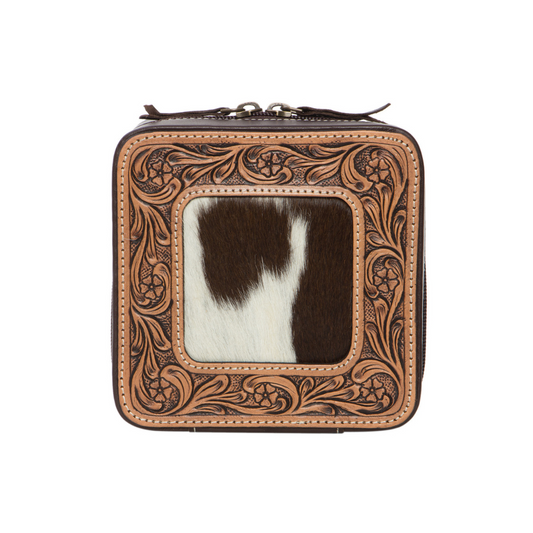 Cowhide & Tooled Leather Jewellery Case - Large